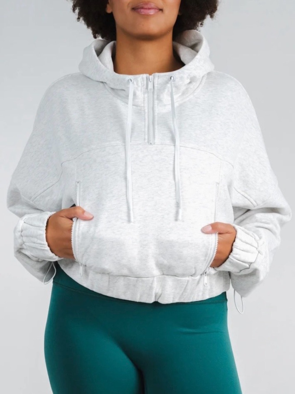 OAK Heather Gray Cropped Half-Zip Hoodie